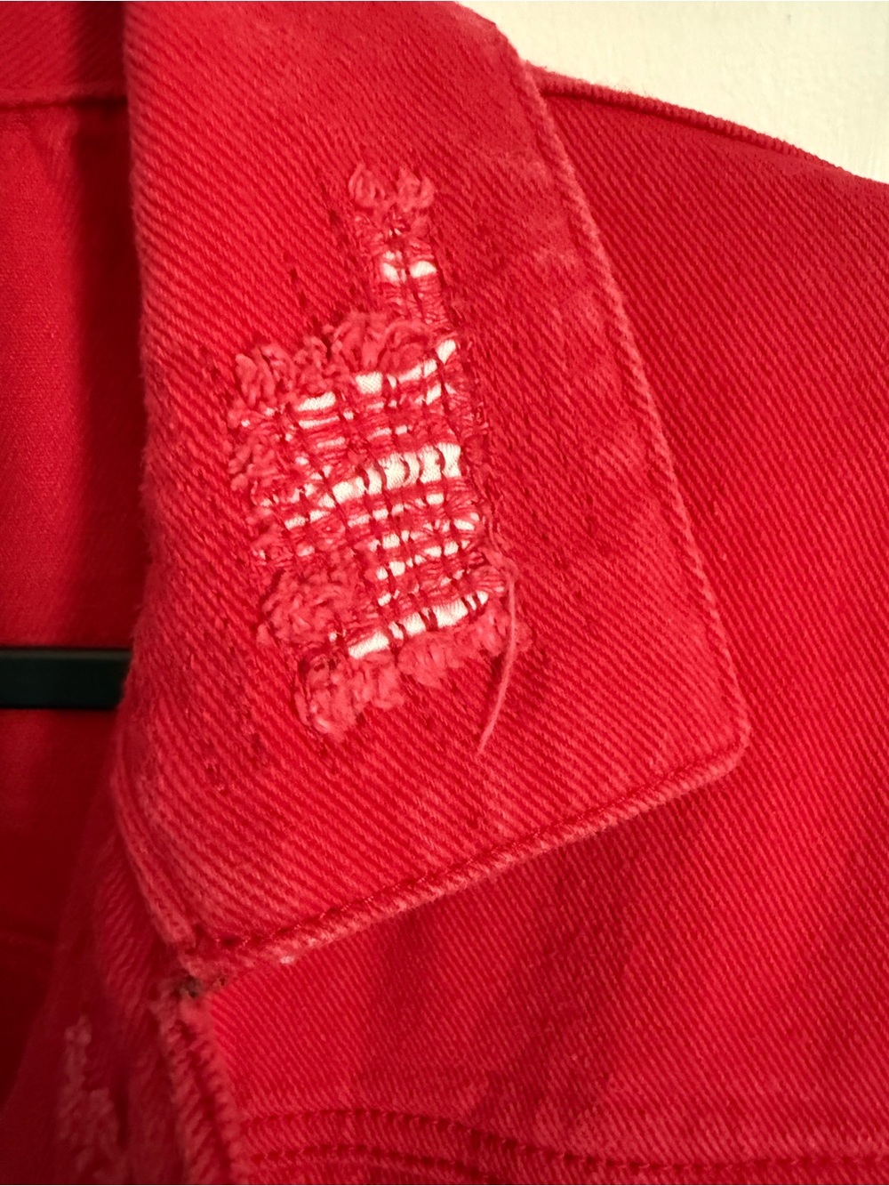 Red Distressed Denim Jacket - Women - Picture 3 of 7